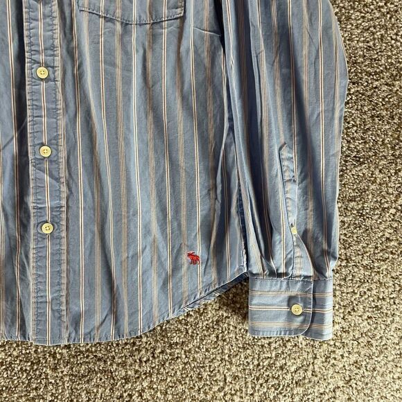 Vintage Abercrombie Fitch Shirt Mens Small Blue Striped Muscle Button Up Preppy - Picture 4 of 10